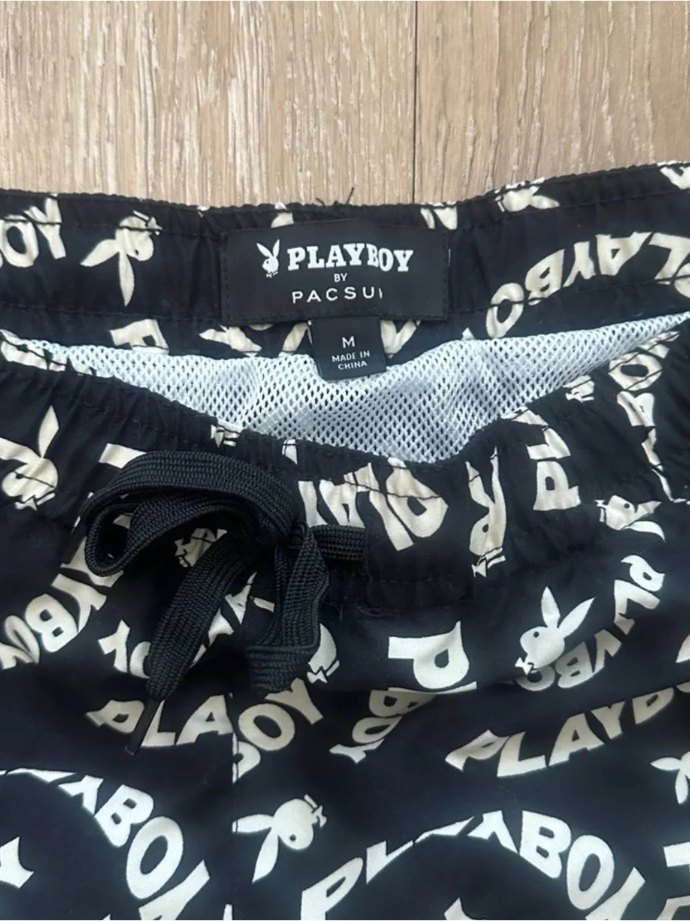 PLAYBOY Black and White Logo Swim Trunks